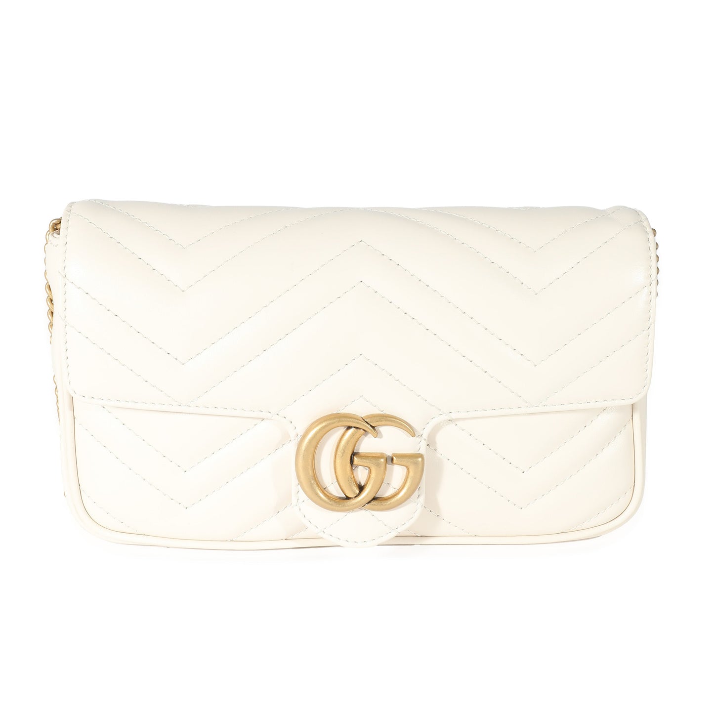 GUCCI - White Matelassé Chevron Leather GG Marmont Mini Bag w/ Wallet