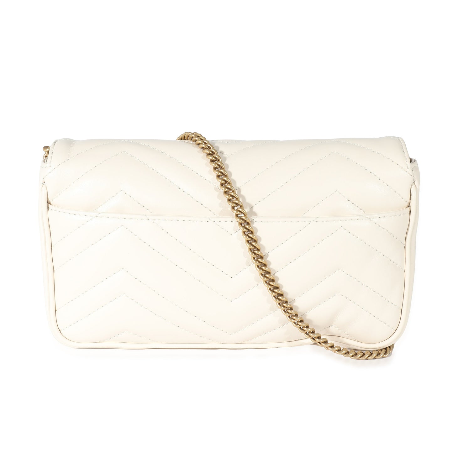 GUCCI - White Matelassé Chevron Leather GG Marmont Mini Bag w/ Wallet