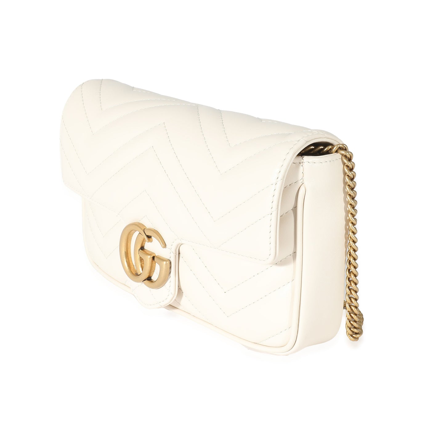 GUCCI - White Matelassé Chevron Leather GG Marmont Mini Bag w/ Wallet