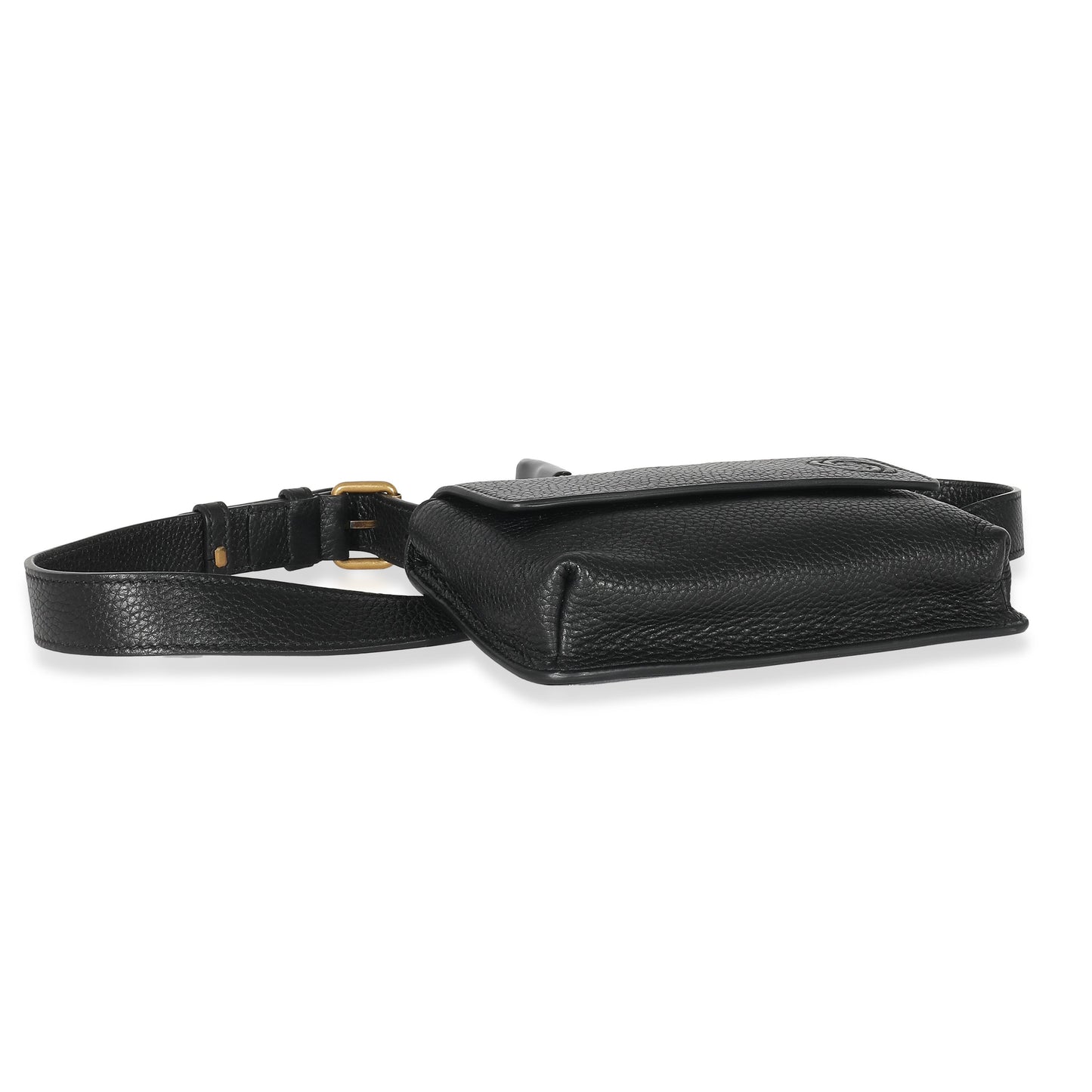 GUCCI - Black Pebbled Calfskin Soho Flap Belt Bag