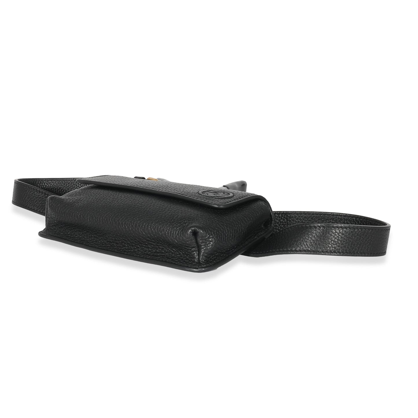 GUCCI - Black Pebbled Calfskin Soho Flap Belt Bag