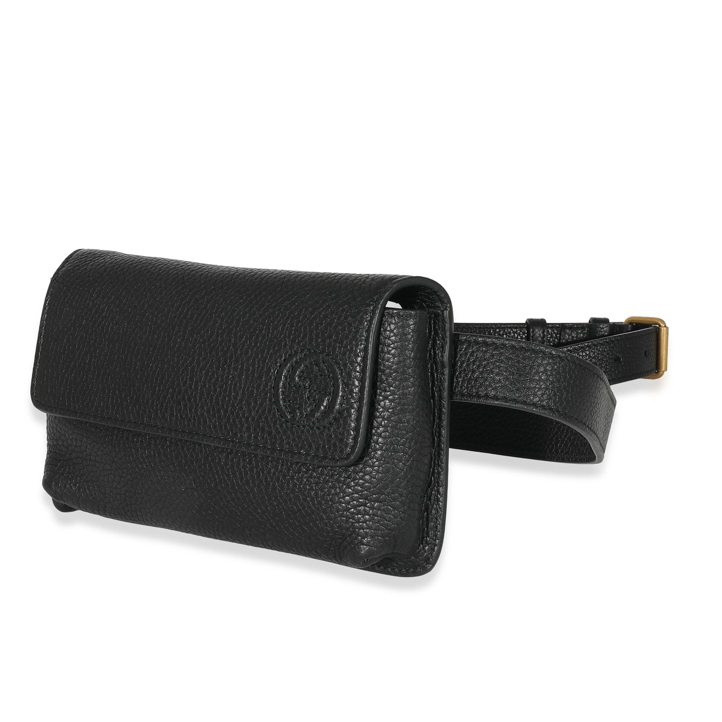 GUCCI - Black Pebbled Calfskin Soho Flap Belt Bag