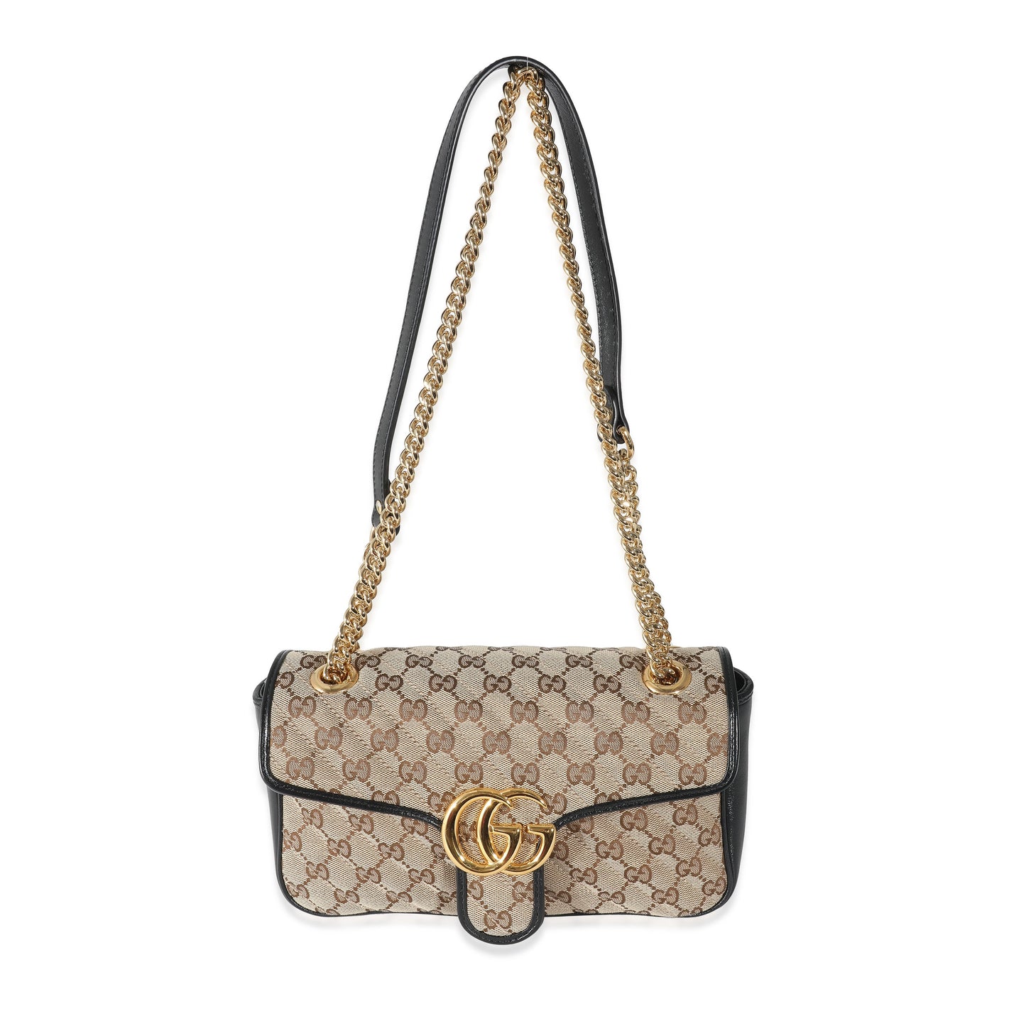 GUCCI - Black Beige Monogram Matelasse Diagonal Small GG Marmont