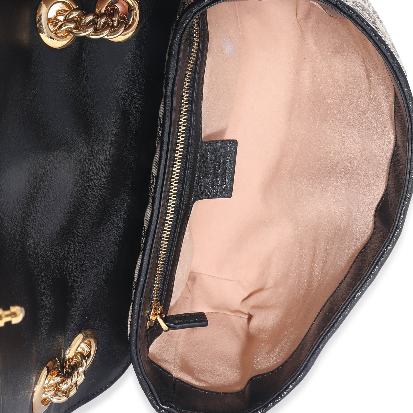 GUCCI - Black Beige Monogram Matelasse Diagonal Small GG Marmont