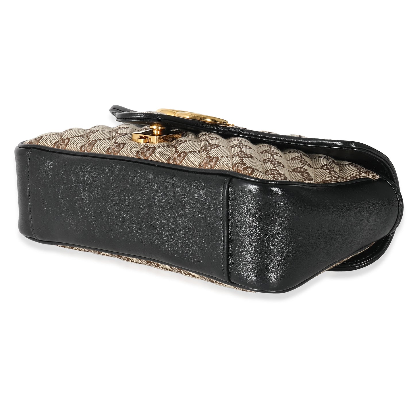 GUCCI - Black Beige Monogram Matelasse Diagonal Small GG Marmont