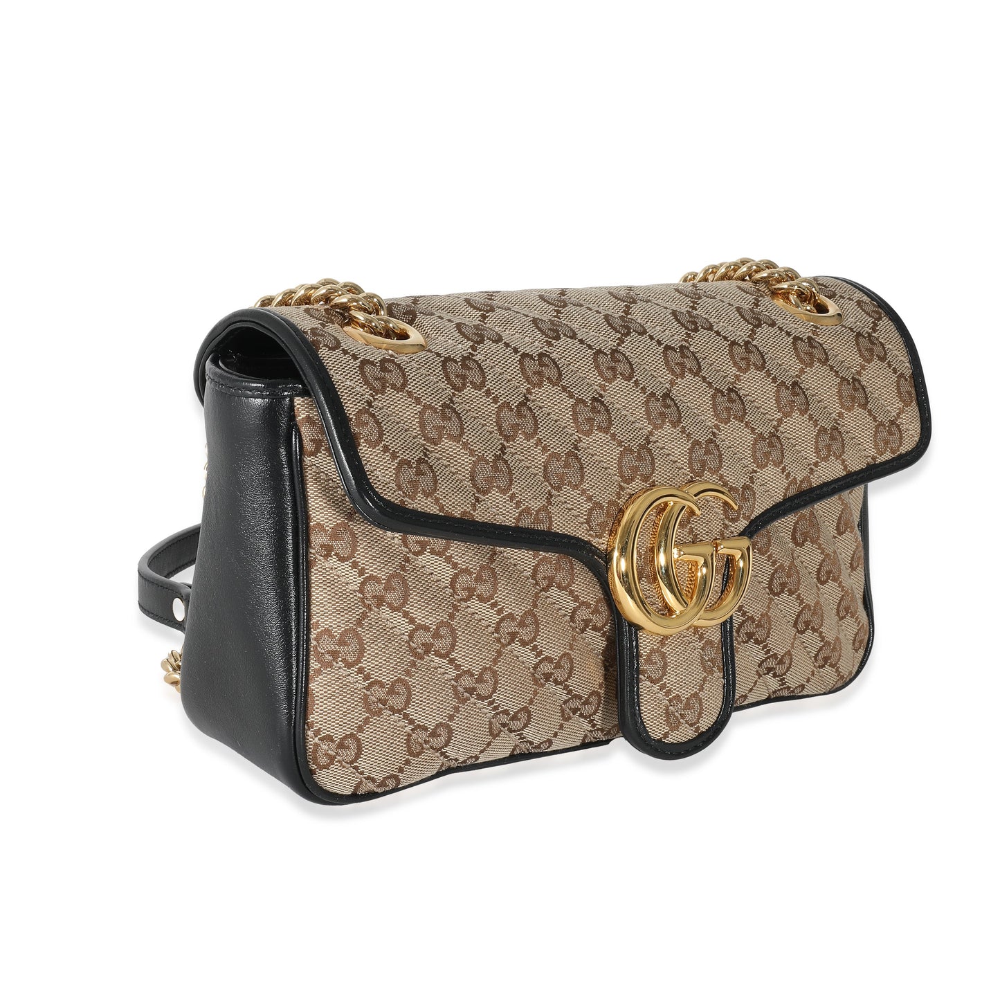 GUCCI - Black Beige Monogram Matelasse Diagonal Small GG Marmont