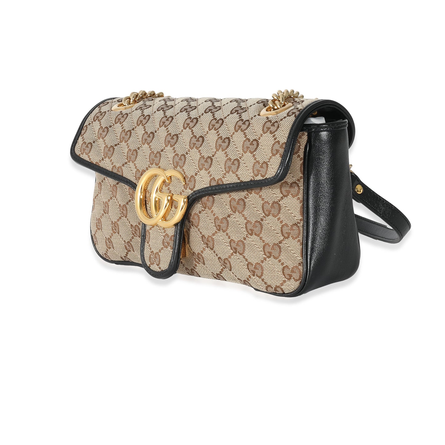 GUCCI - Black Beige Monogram Matelasse Diagonal Small GG Marmont