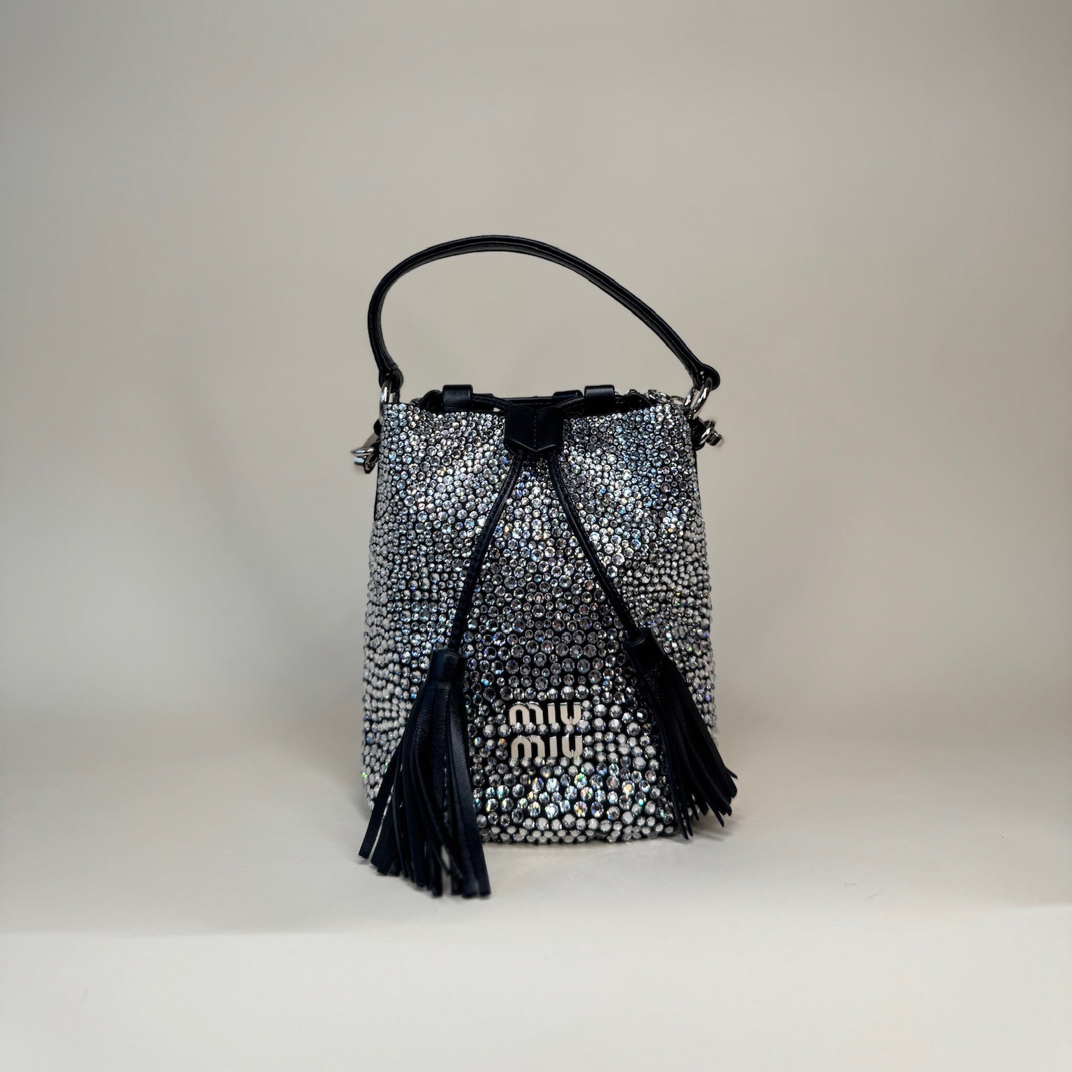 PRE-OWNED Black Crystals Bucket Bag
