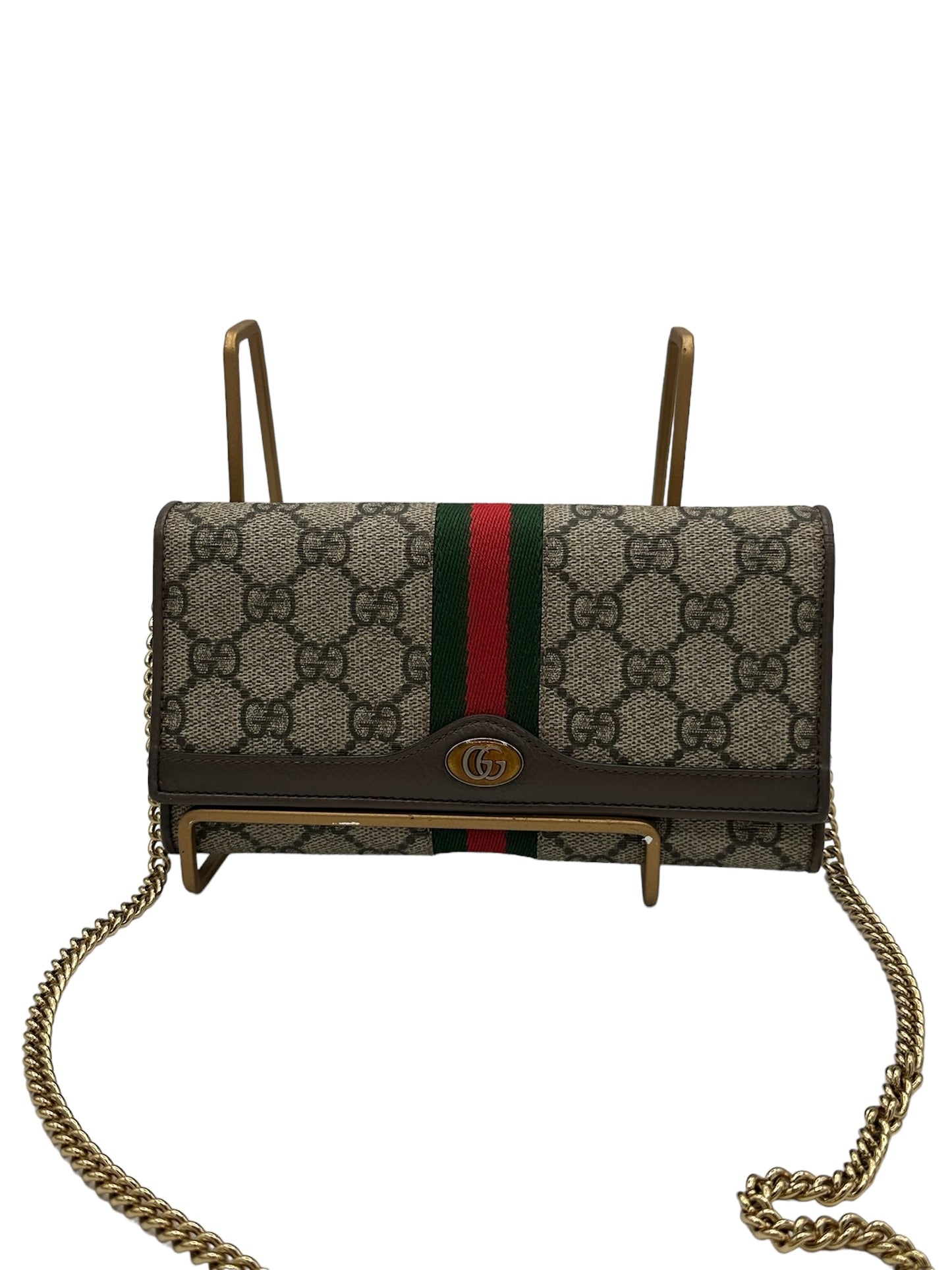 GUCCI - Bolso bandolera con cadena y monograma tribanda Ophidia de GG Supreme en color beige