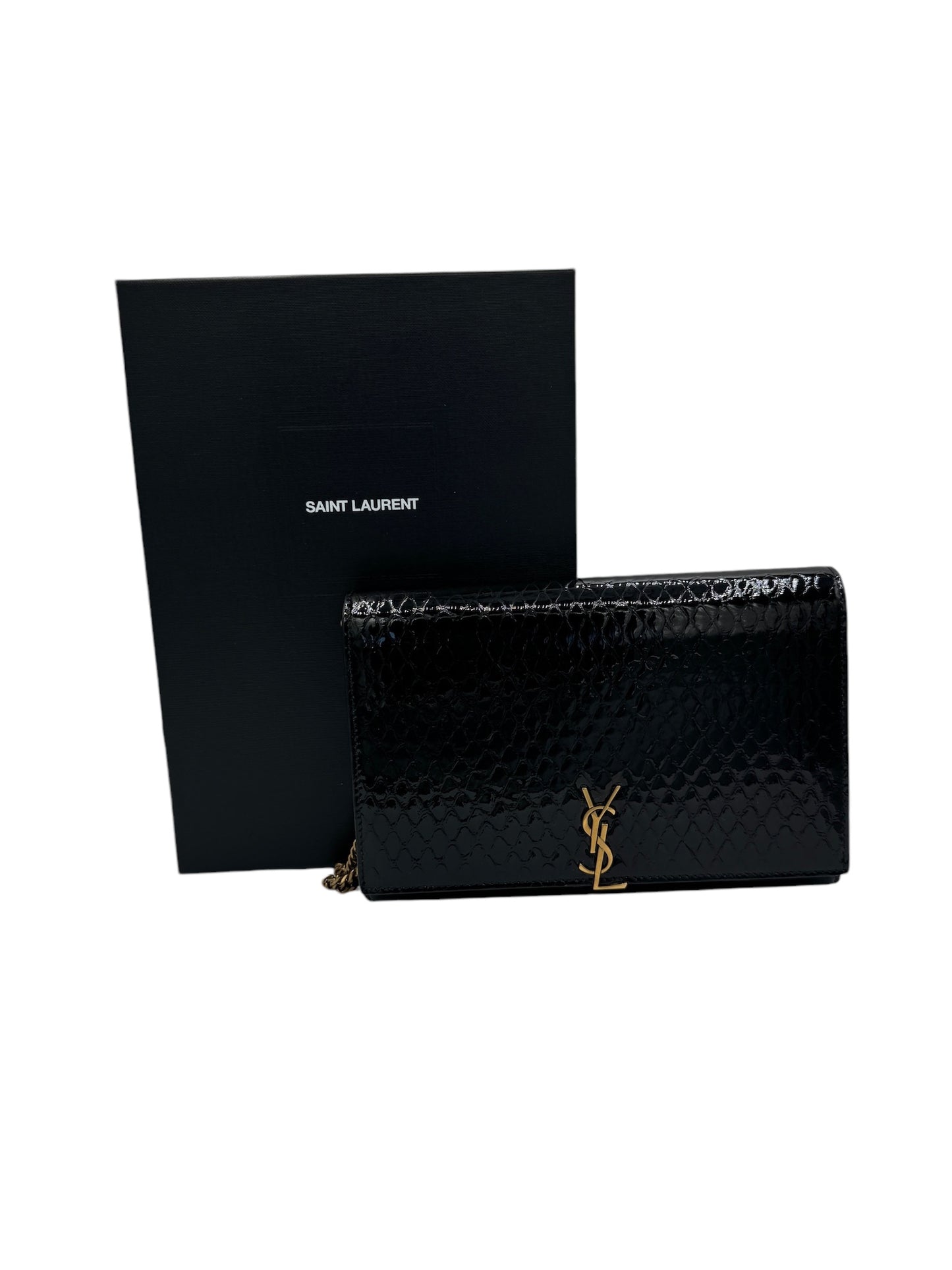 PRE-OWNED YSL- Black Embossed Monogram Chain Wallet Crossbody Bag