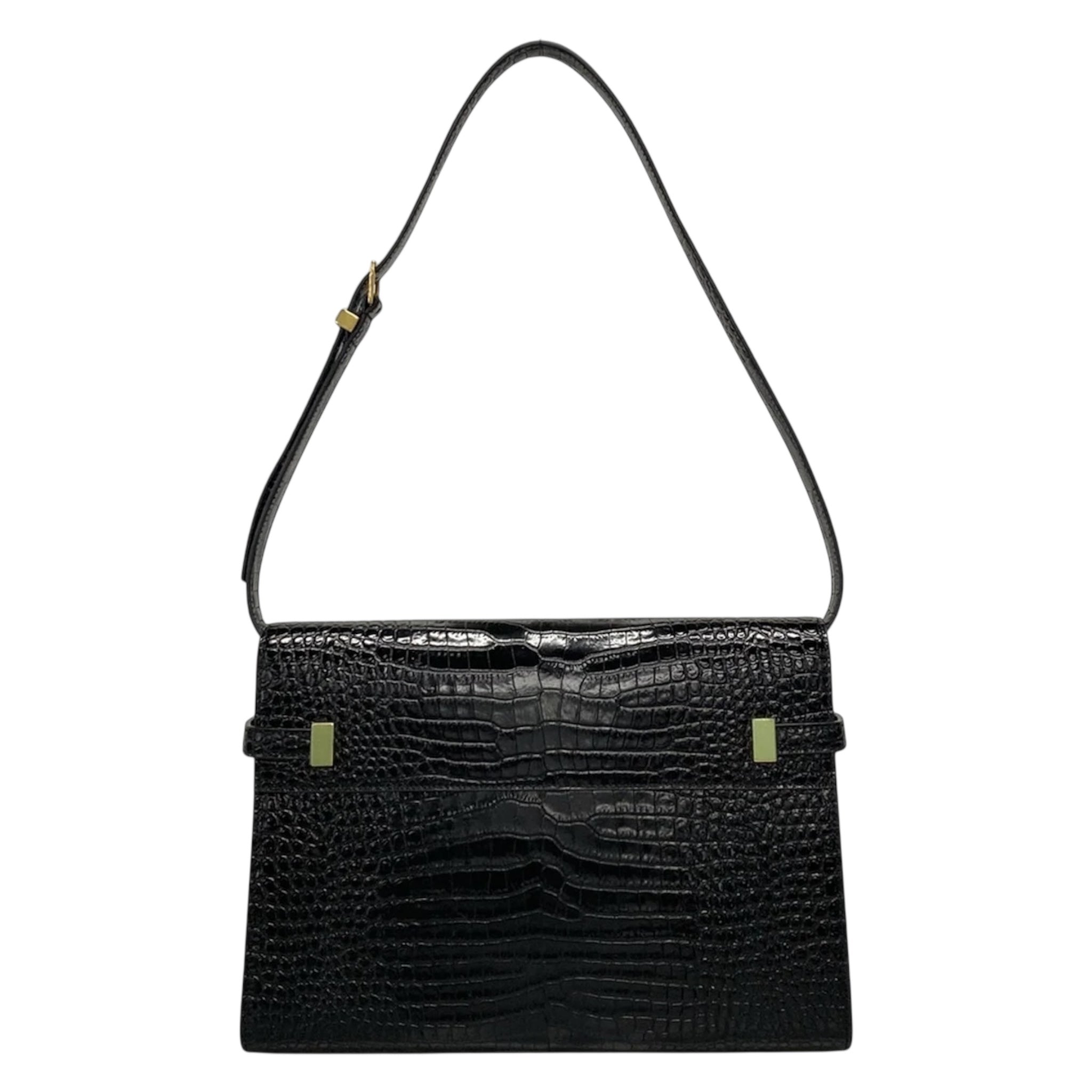 PRE-OWNED Black Manhattan Medium Embossed Shoulder Bag
