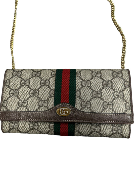 GUCCI- Ebony GG Supreme Canvas Ophidia GG Chain Wallet