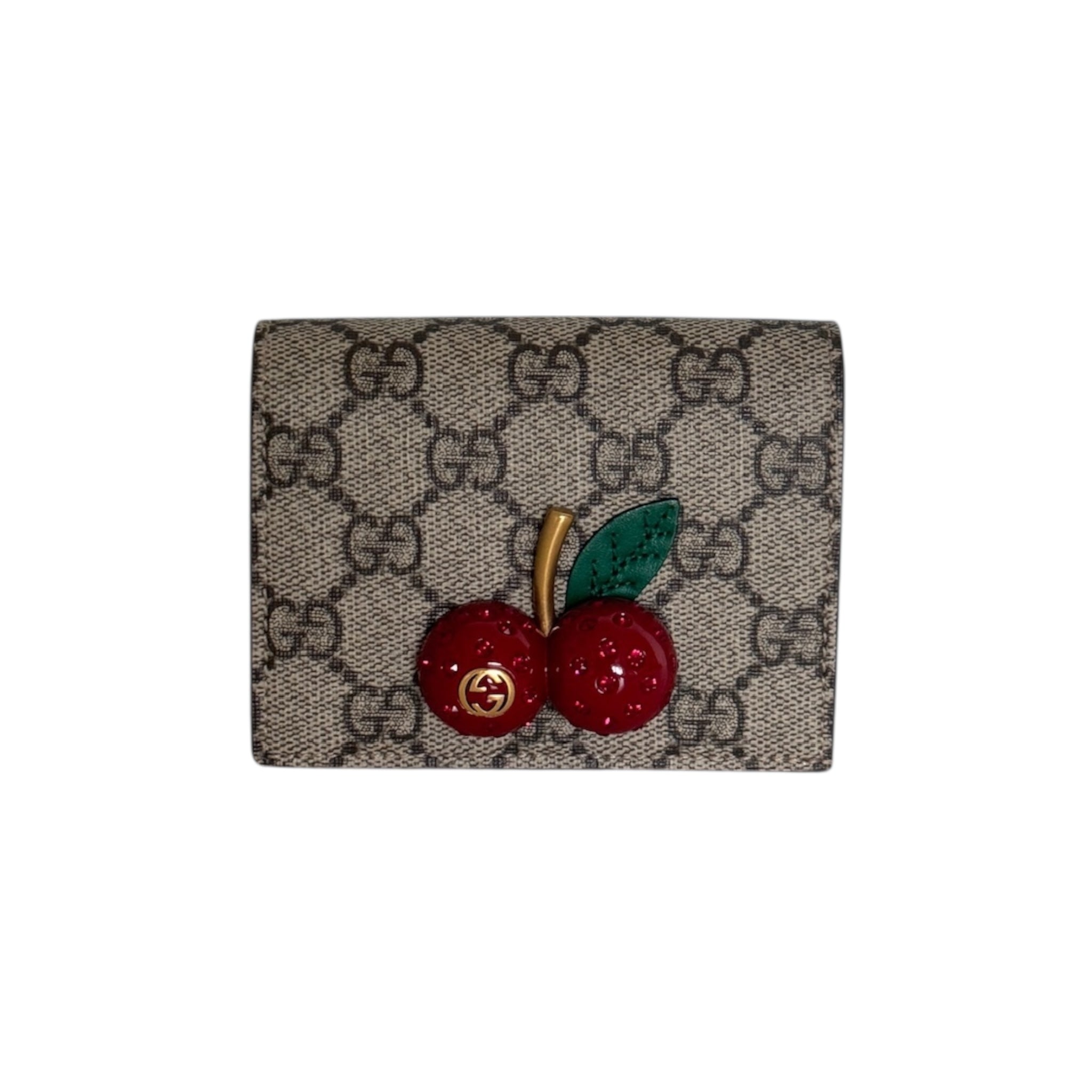 Cartera corta plegable GG Supreme Canvas Cherry de segunda mano