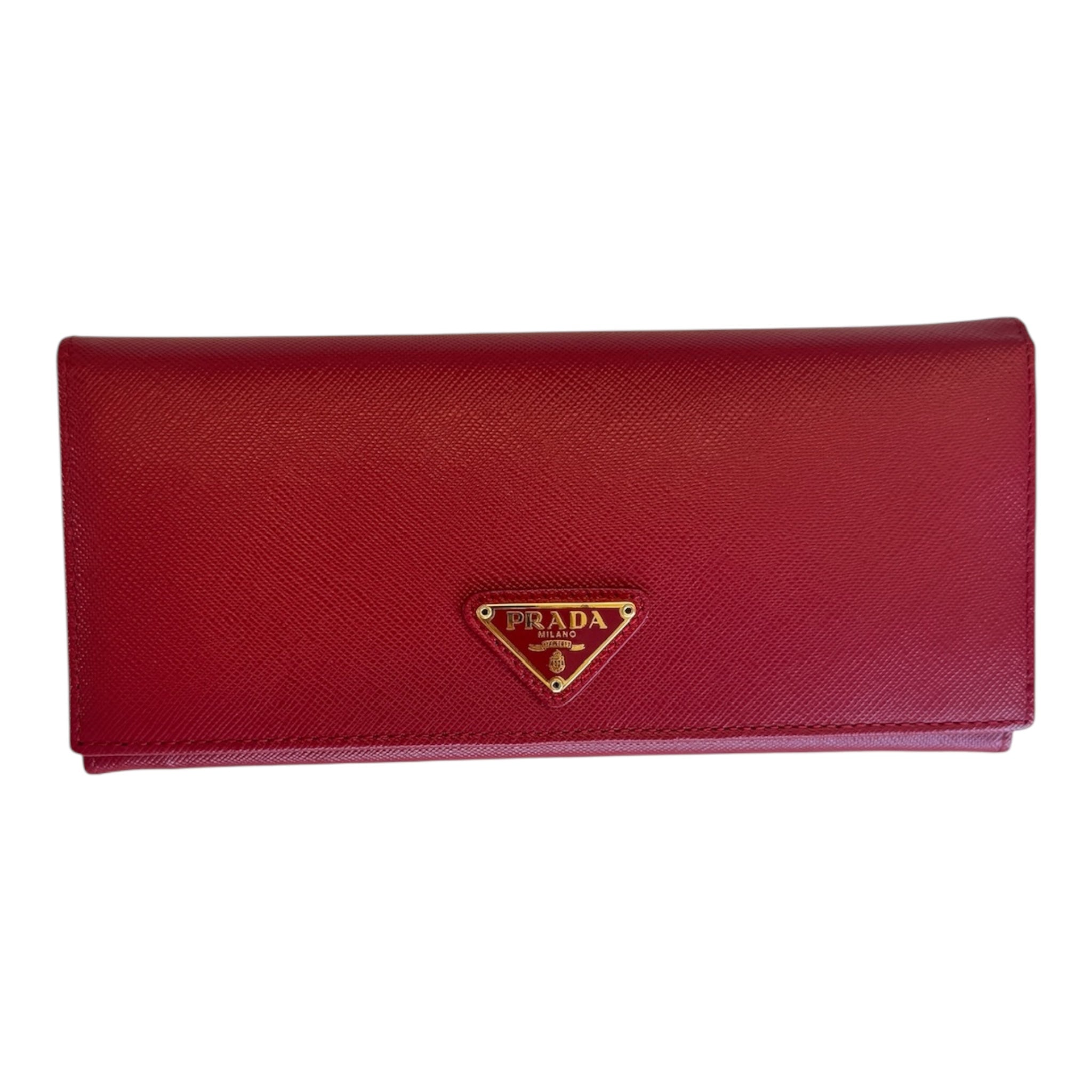 PRE-OWNED Red Saffiano Leather Flap Continental Wallet