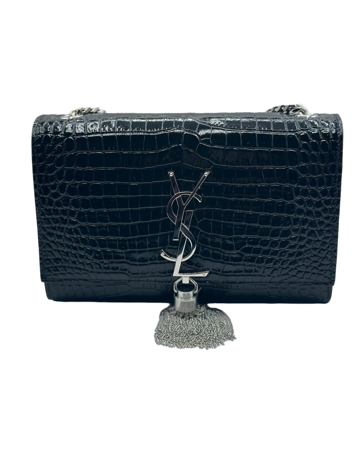 SAINT LAURENT - Small Kate Embossed Croc Tassel Bag