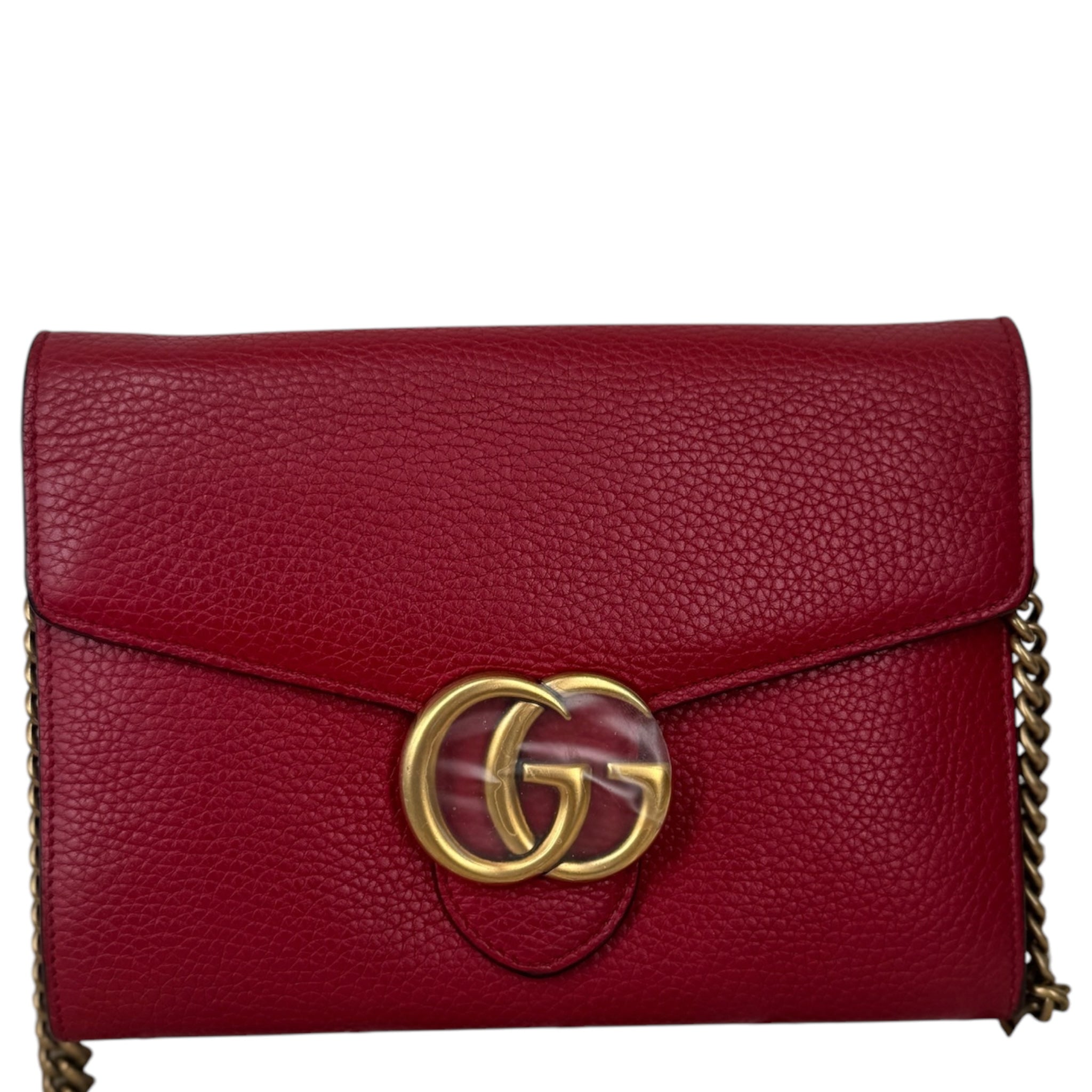 Cartera GG Marmont roja con cadena de segunda mano