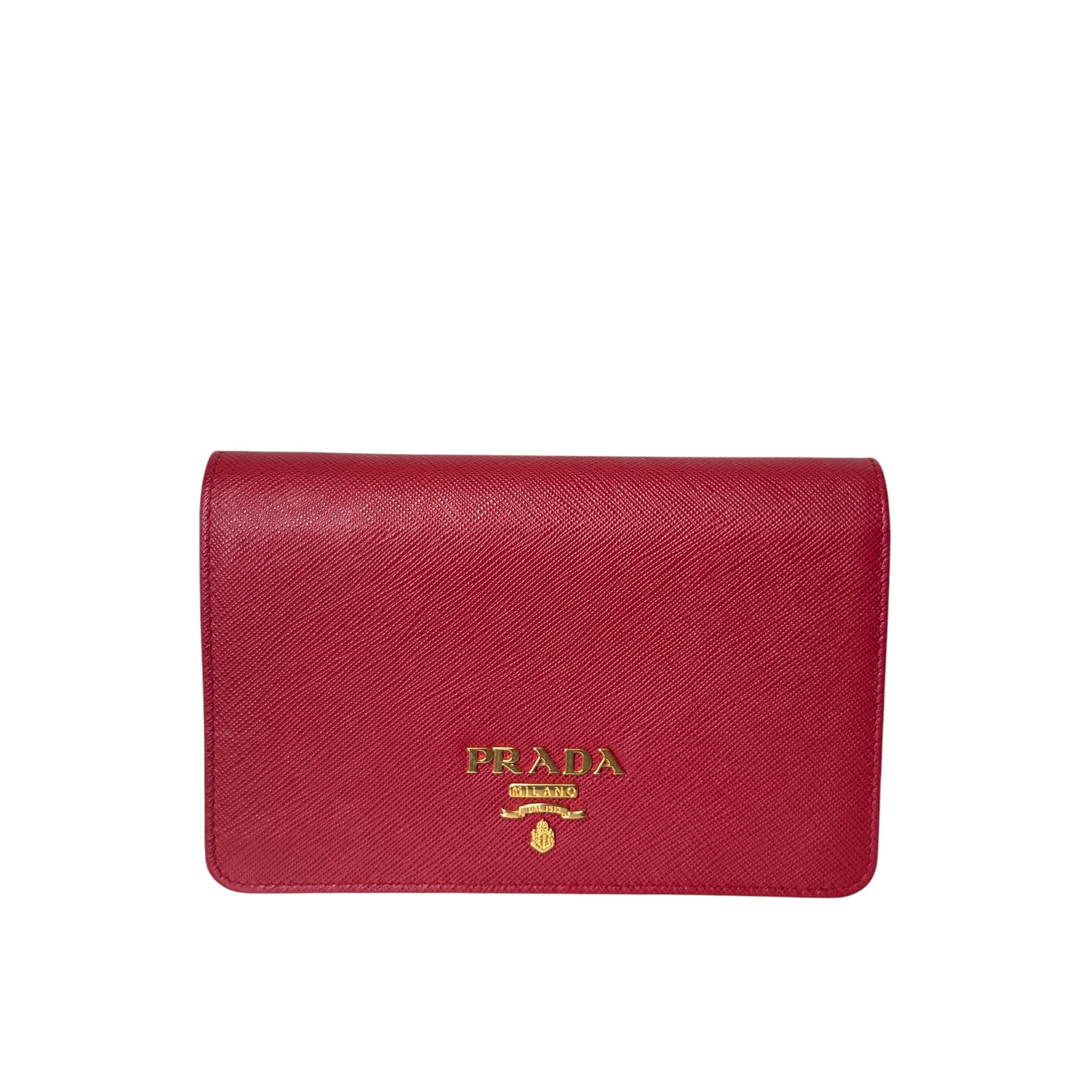 PRE-OWNED Red Saffiano Lux Leather Crossbody Bag