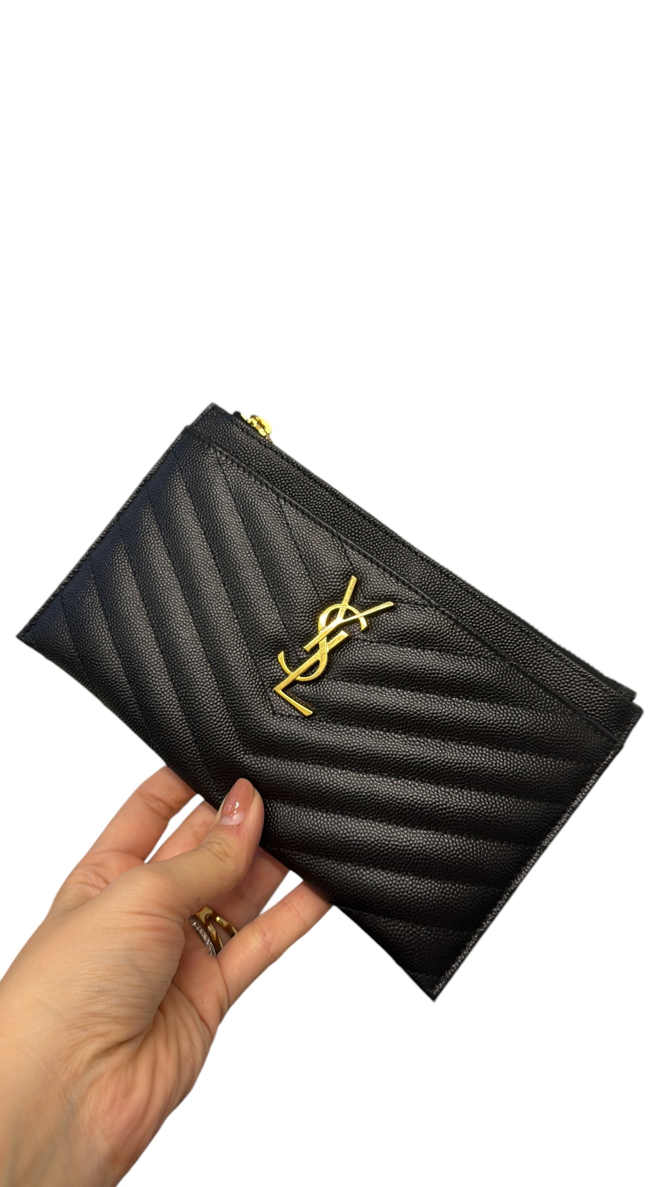 PRE-OWNED YSL Black Grain De Poudre Monogram Bill Pouch