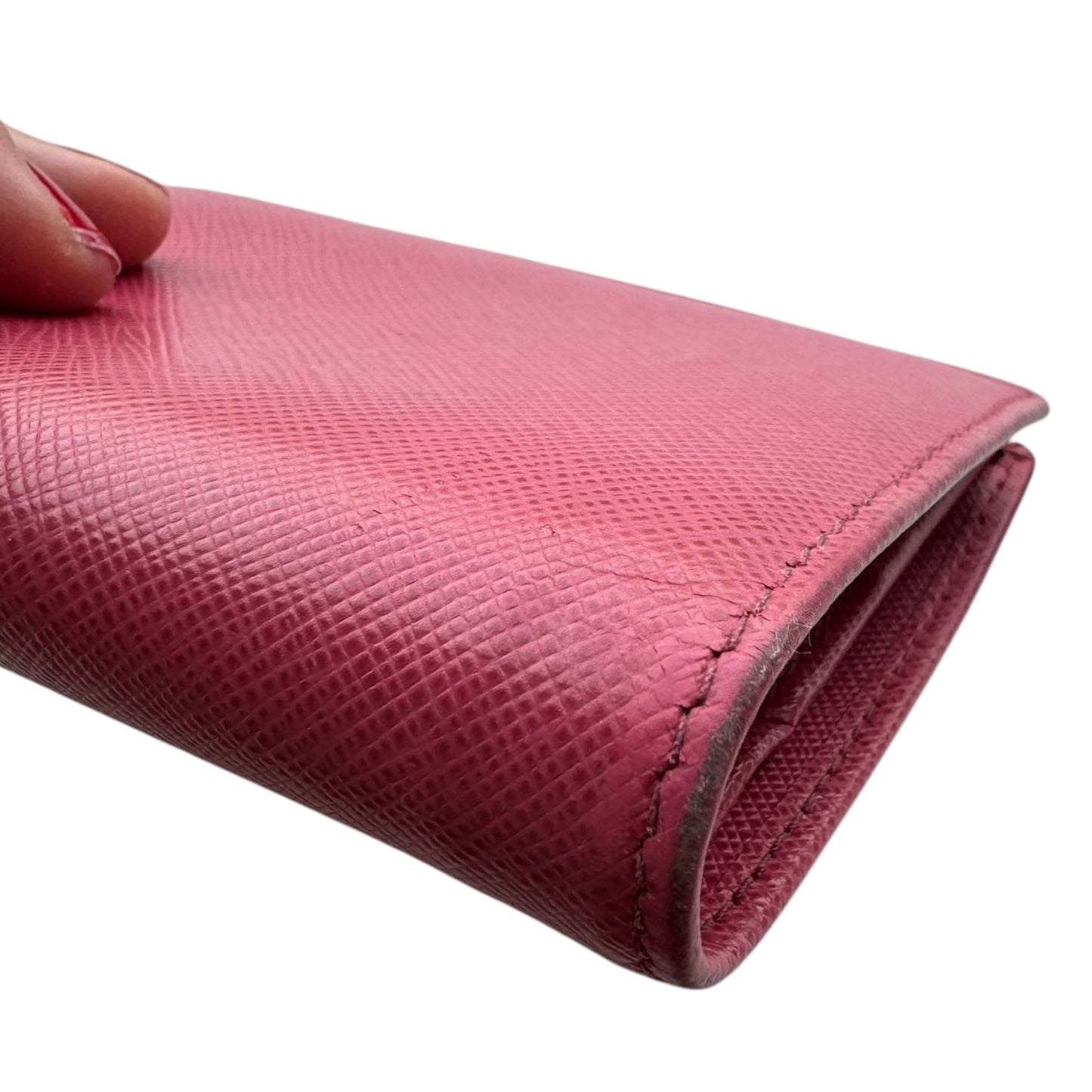 PRE-OWNED Pink Saffiano Leather Bi-Fold Compact Wallet