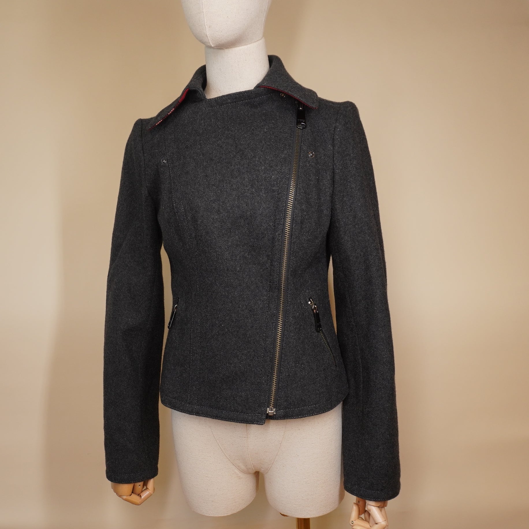 PRE-OWNED BURBERRY Double Rider Jacket Size 38 Wool GREY