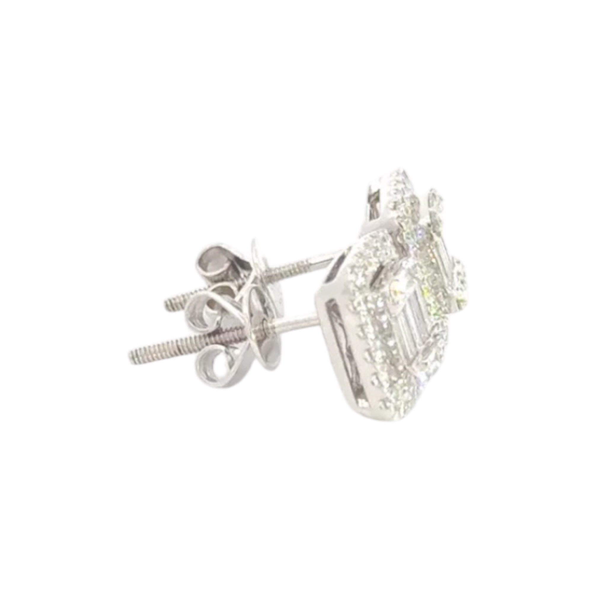 Pendientes de diamantes baguette y redondos de 0,80 quilates con engaste de ilusión de oro de 18 quilates USADOS