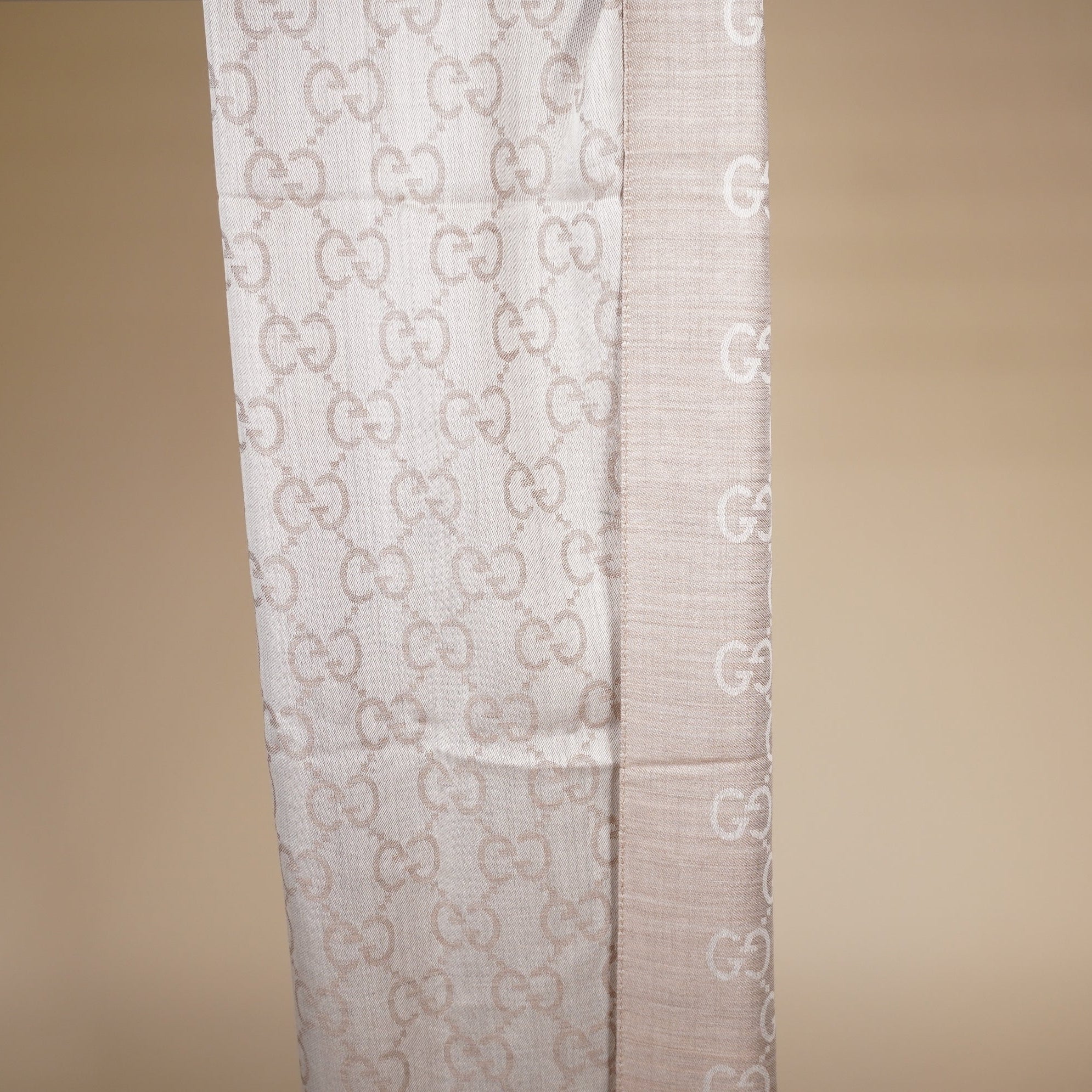 PRE-OWNED GG Brown Jacquard Wool-Silk Scarf