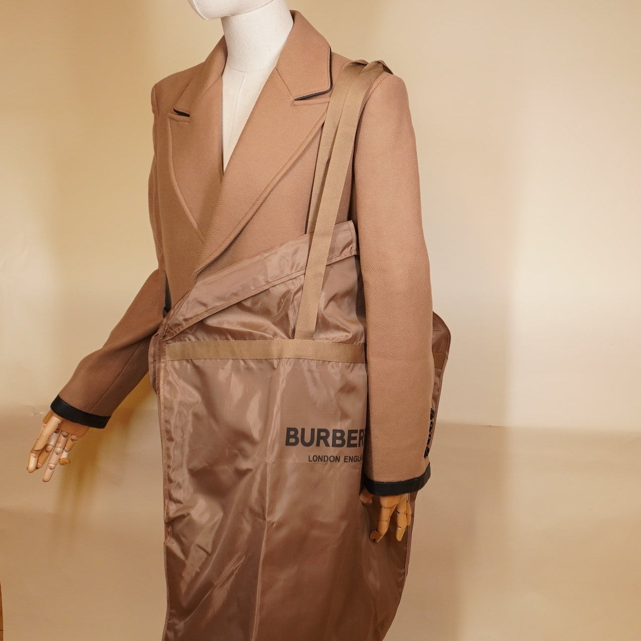 PRE-OWNED Burberry Lambskin Trim Wool Cashmere Blend Tailored Coat
