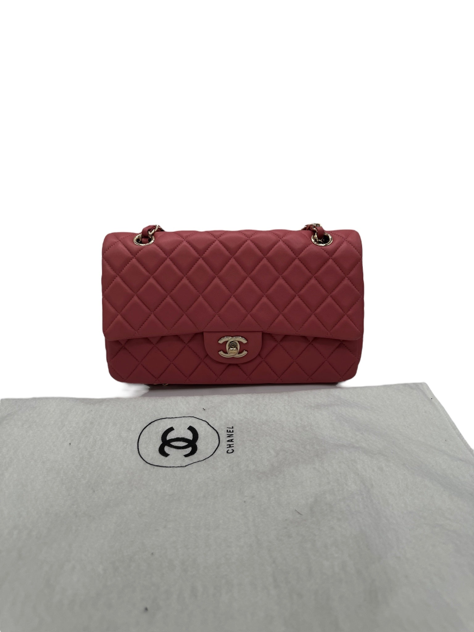 Bolso de hombro con solapa simple con adornos de San Valentín atemporales de piel de cordero acolchada rosa CC USADO