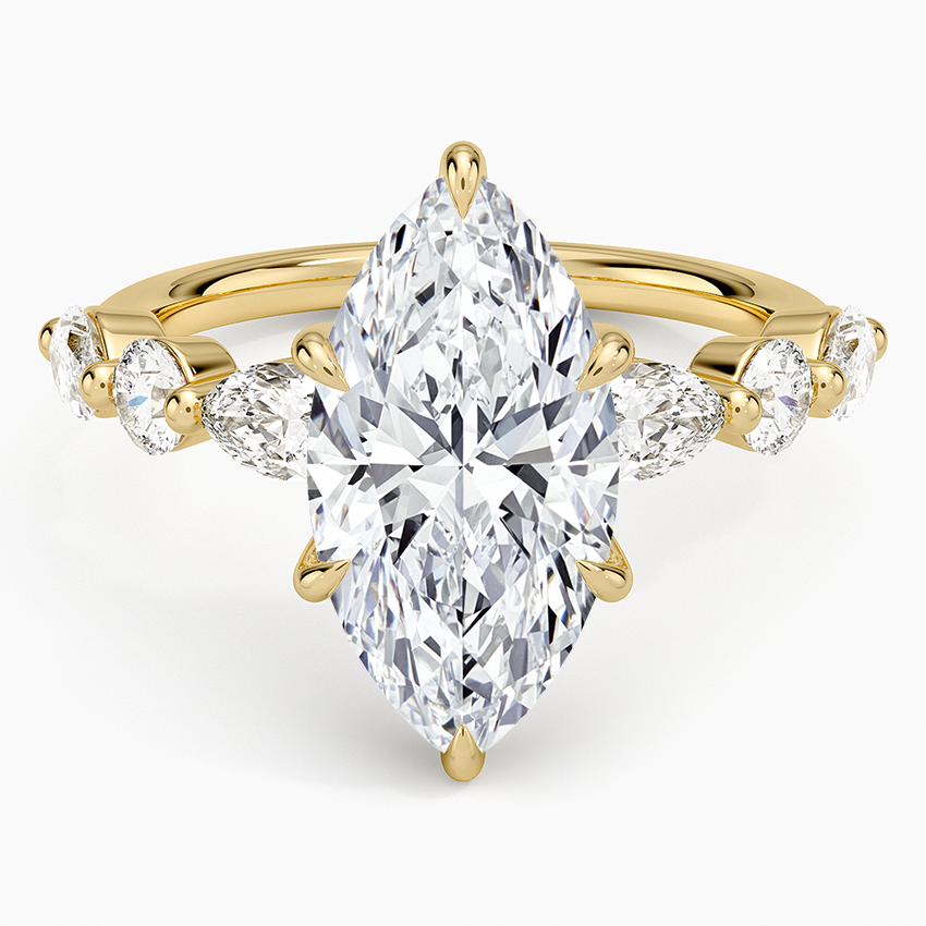 TDC- 4.00 CTW Marquise Lab Diamond Ring – Hidden Halo, Half Pavé Band (14K Gold)