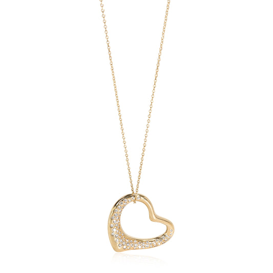 TIFFANY & CO - Elsa Peretti Diamond Open Heart Pendant in 18k Yellow Gold 1 CTW
