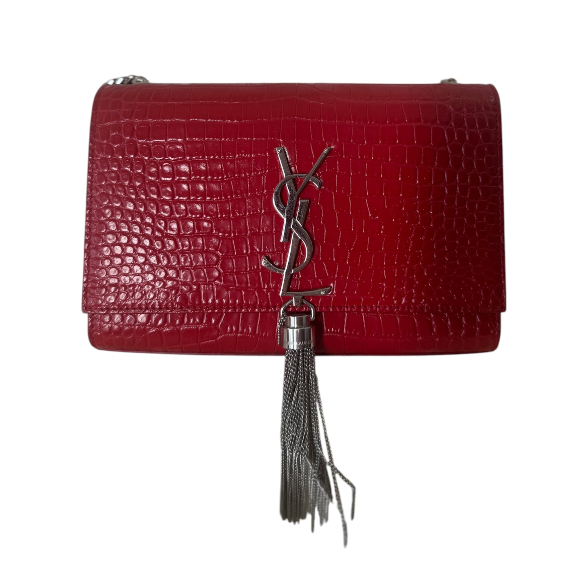 PRE-OWNED YSL Red Calfskin Kate Tassel Crossbody Bag