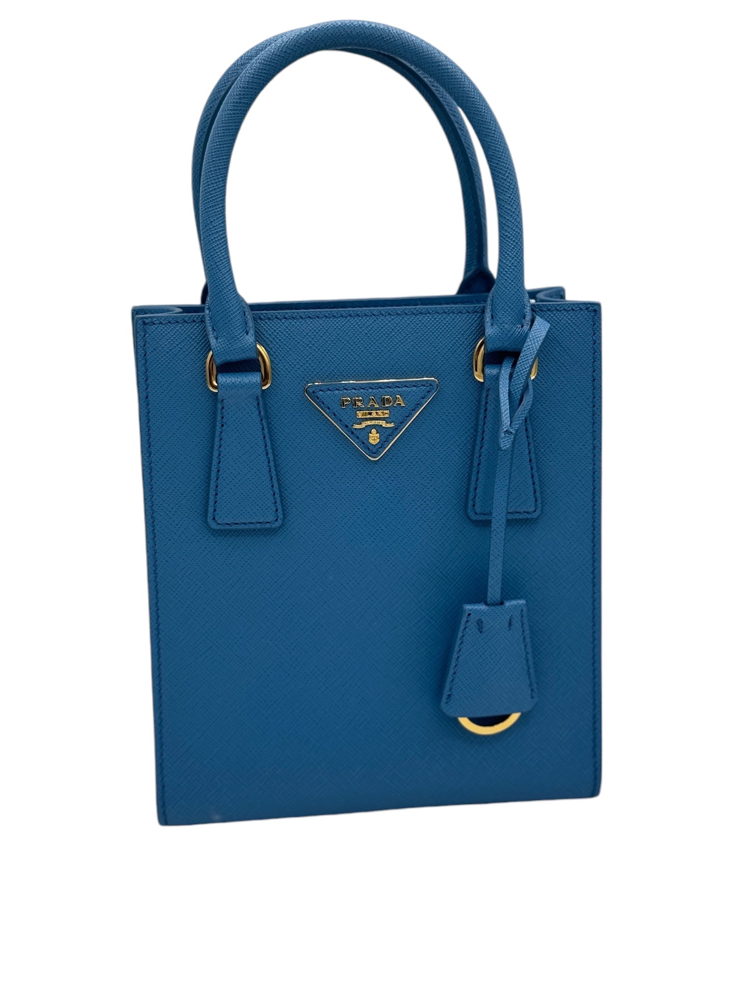 PRE-OWNED Light Blue Saffiano Leather Shoulder Bag
