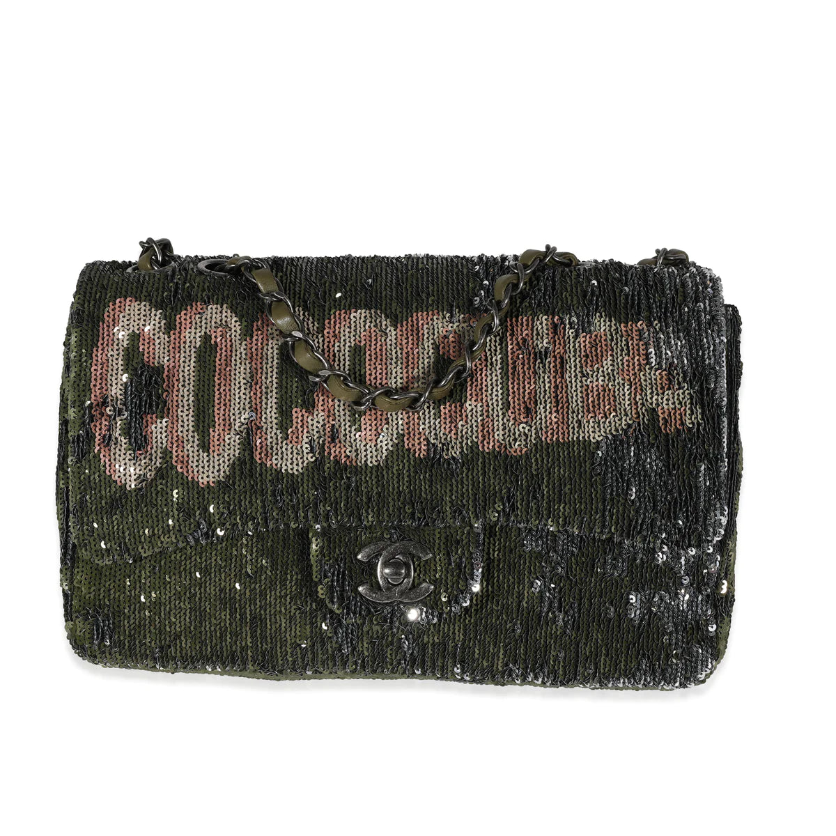 CHANEL - Bolso de una solapa Coco Cuba con lentejuelas verde oliva
