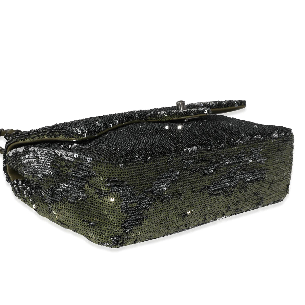CHANEL - Bolso de una solapa Coco Cuba con lentejuelas verde oliva