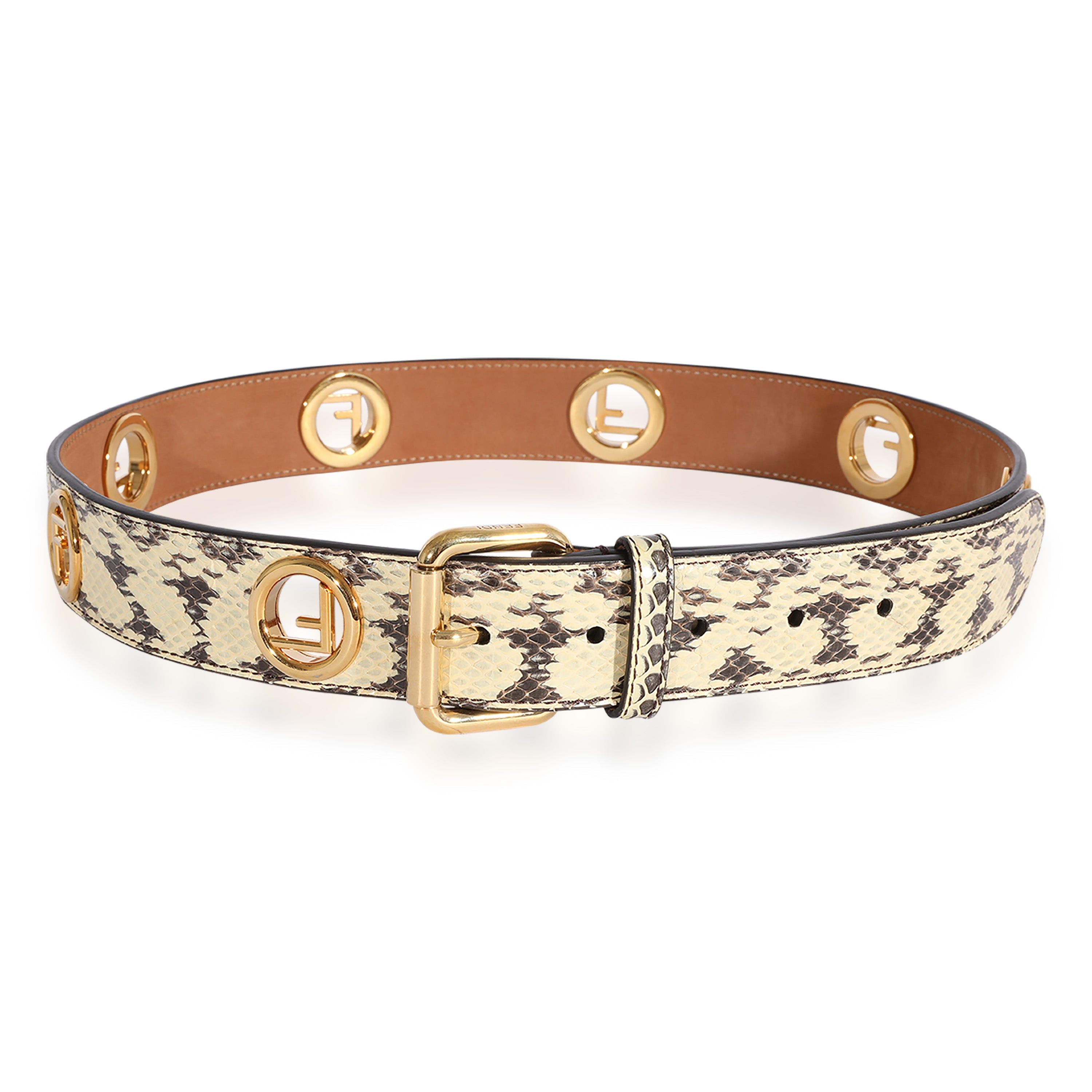 PRE-OWNED Black & Cream Python FF Motif Belt