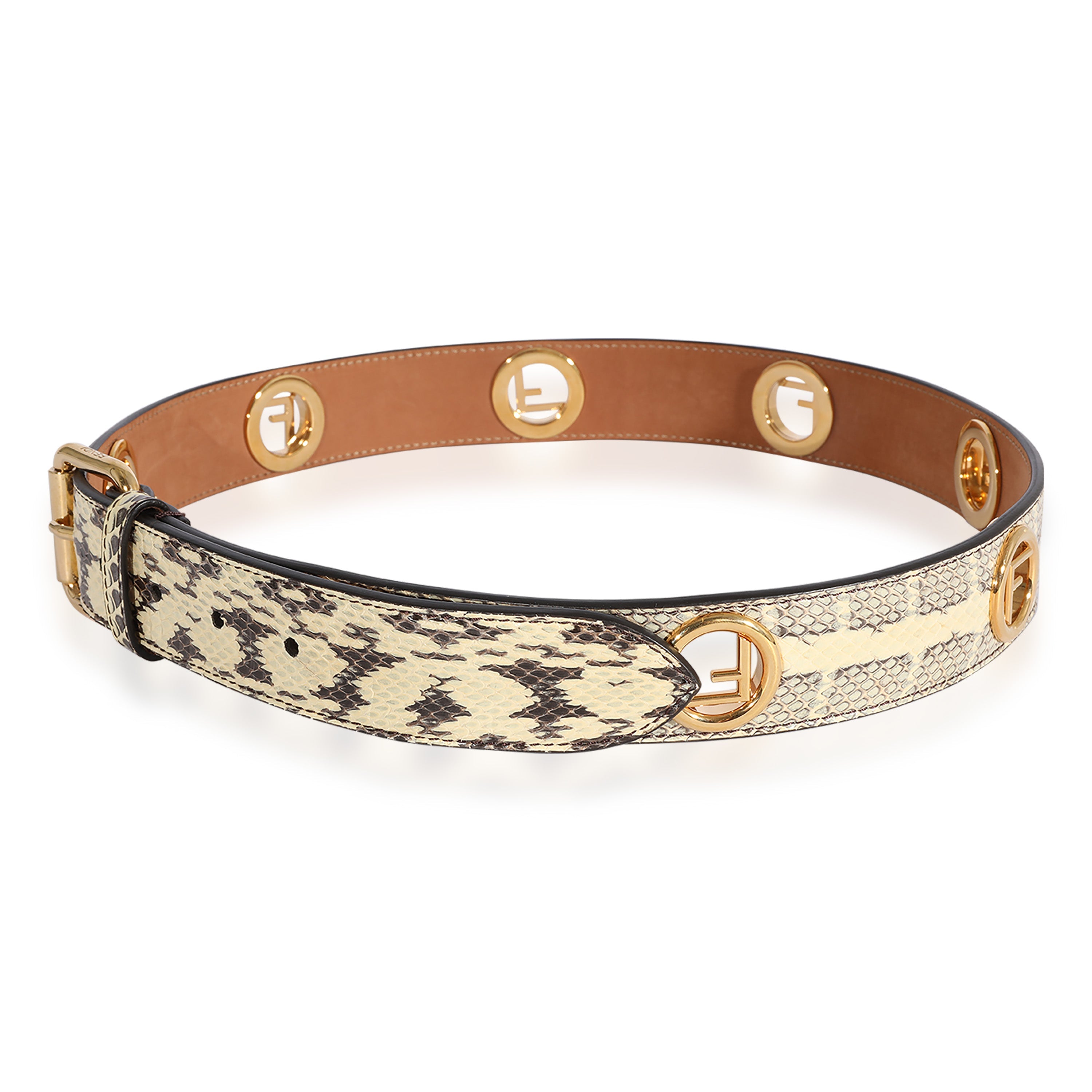 PRE-OWNED Black & Cream Python FF Motif Belt