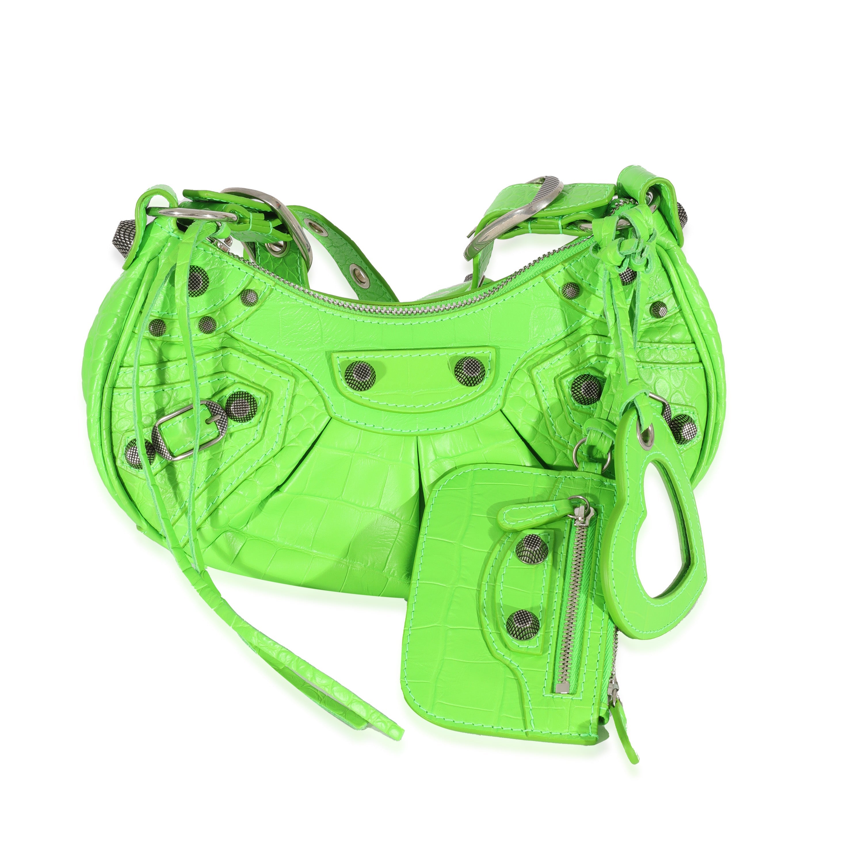 PRE-OWNED Neon Green Croc Embossed Le Cagole XS