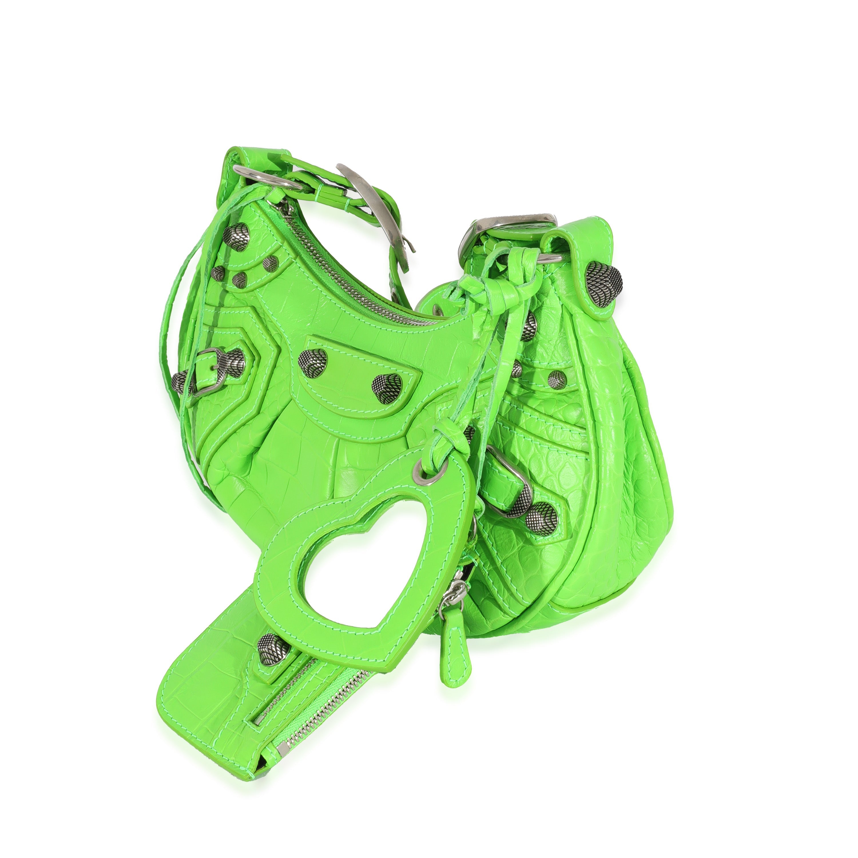 PRE-OWNED Neon Green Croc Embossed Le Cagole XS