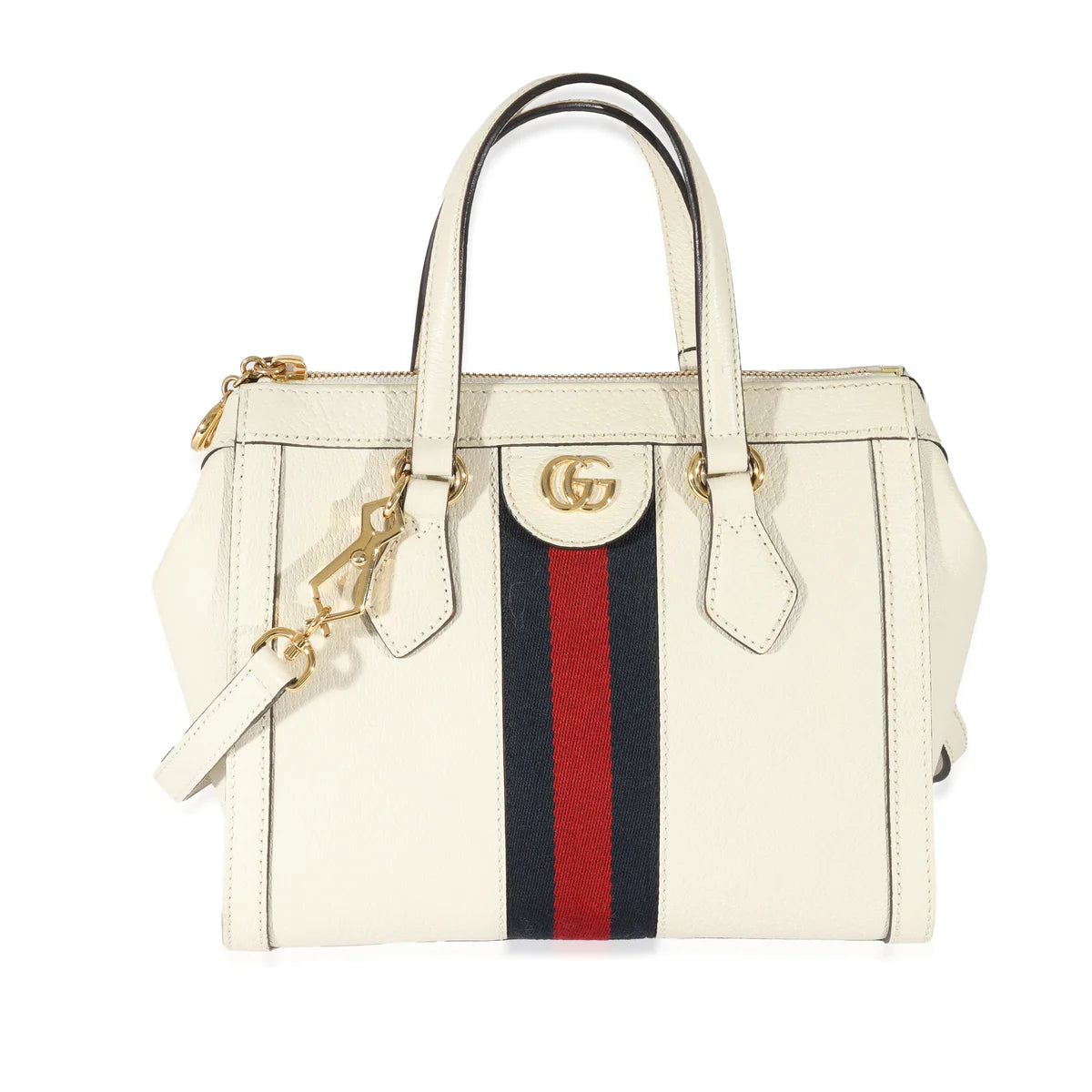 GUCCI - White Leather Small Ophidia Web Top Handle Tote