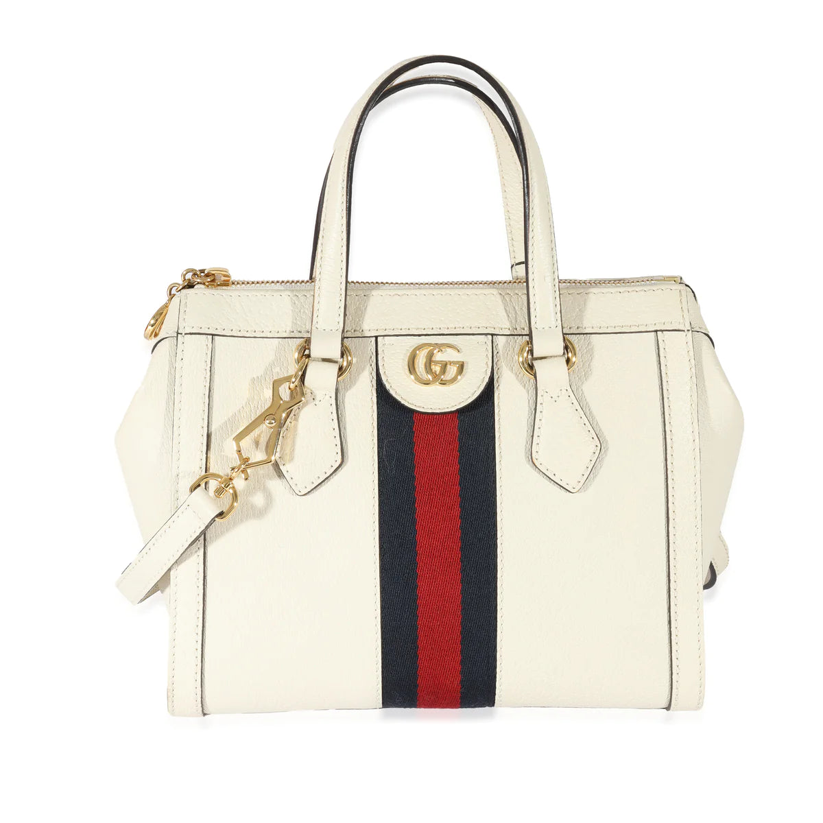 GUCCI - Bolso tote Ophidia pequeño de piel blanca con asa superior y tribanda