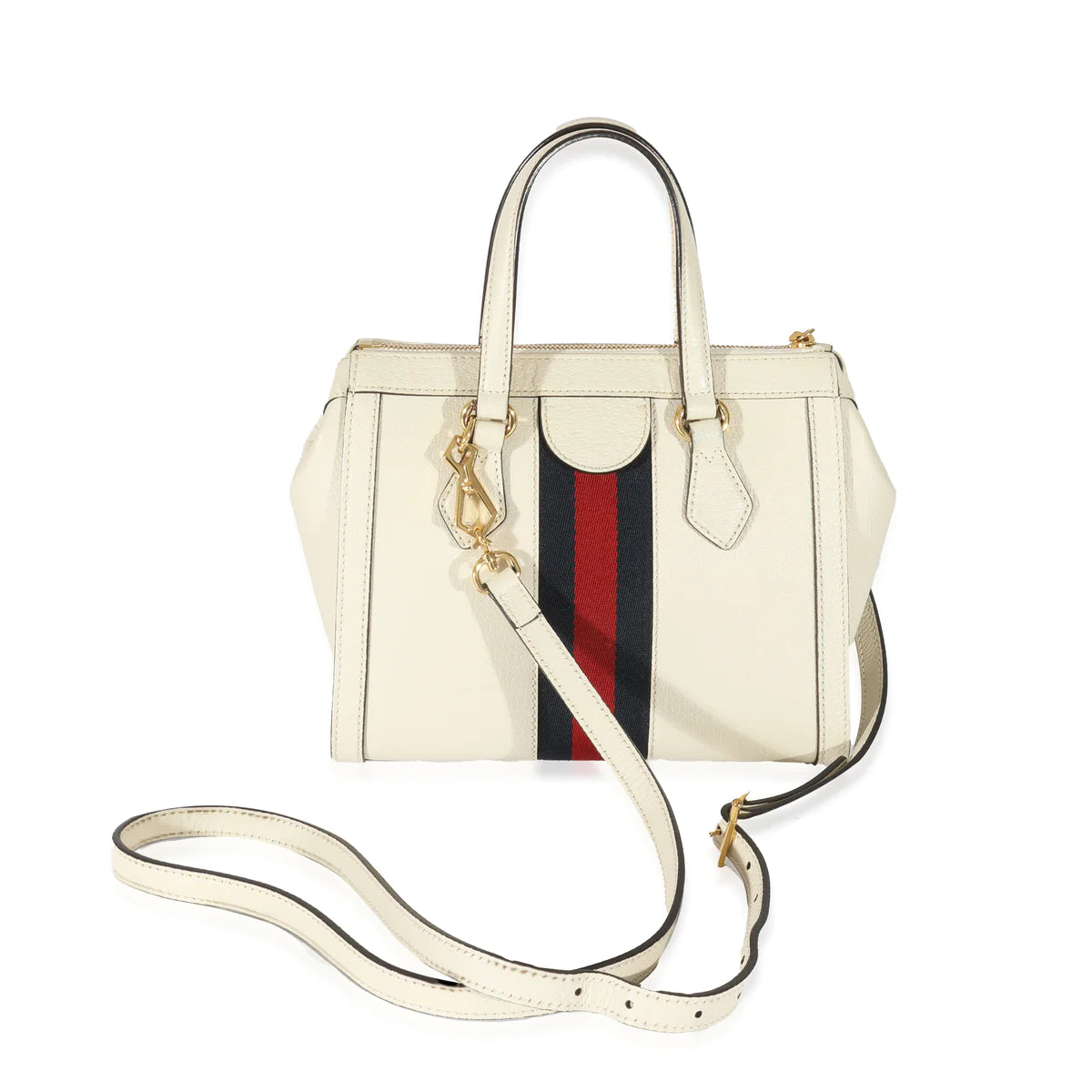 GUCCI - Bolso tote Ophidia pequeño de piel blanca con asa superior y tribanda