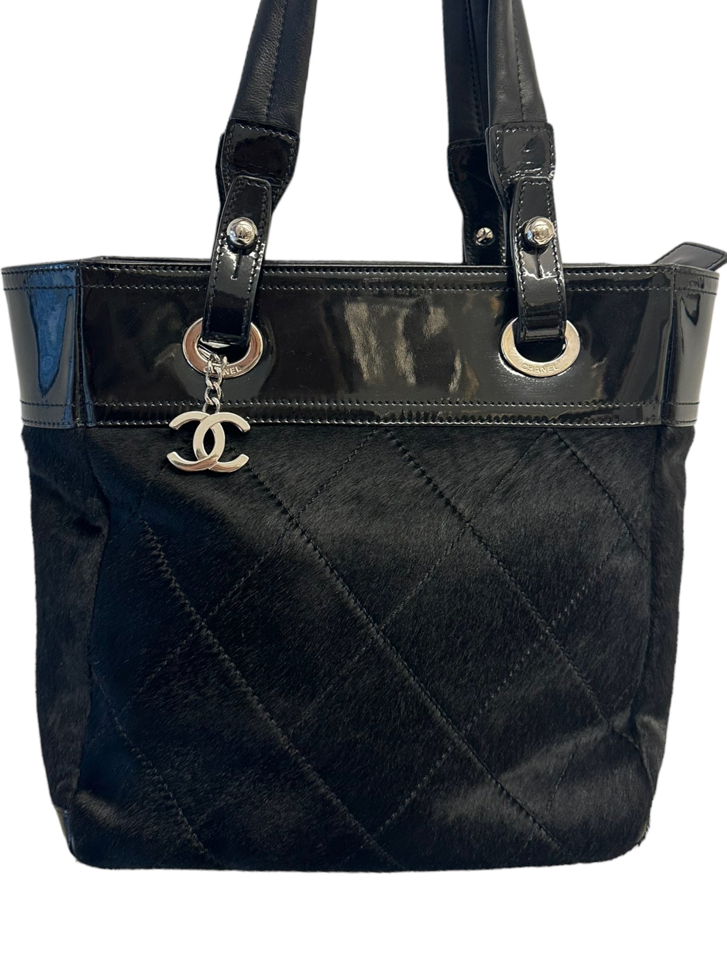 CHANEL - Black Patent Pony Hair Small Tote