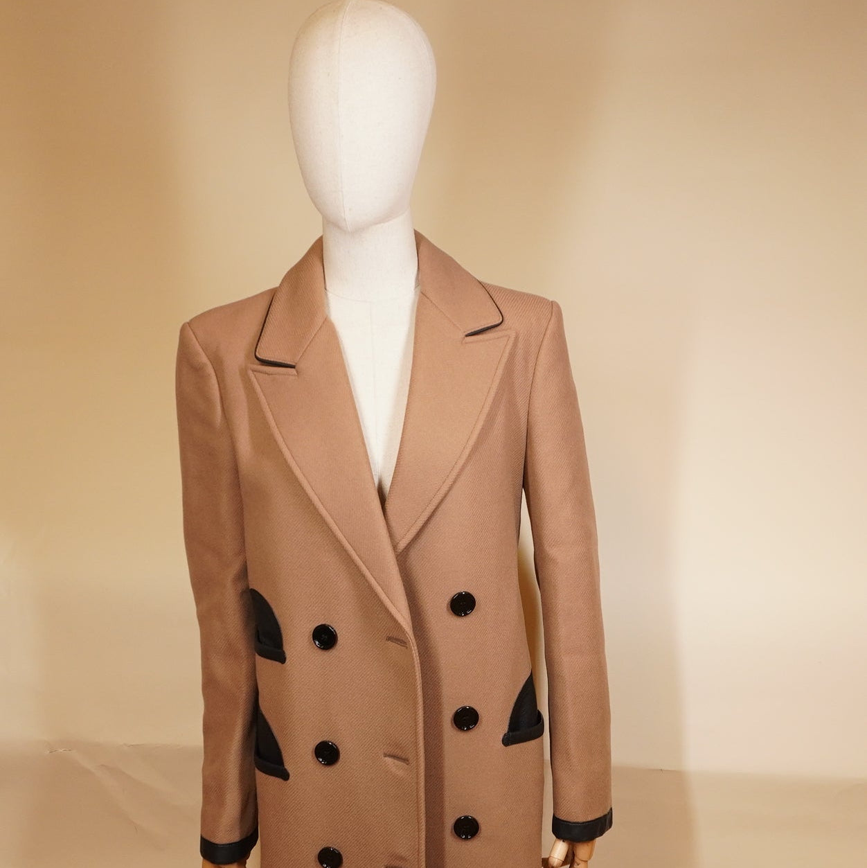 PRE-OWNED Burberry Lambskin Trim Wool Cashmere Blend Tailored Coat