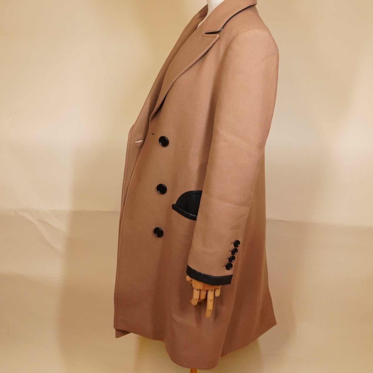 PRE-OWNED Burberry Lambskin Trim Wool Cashmere Blend Tailored Coat