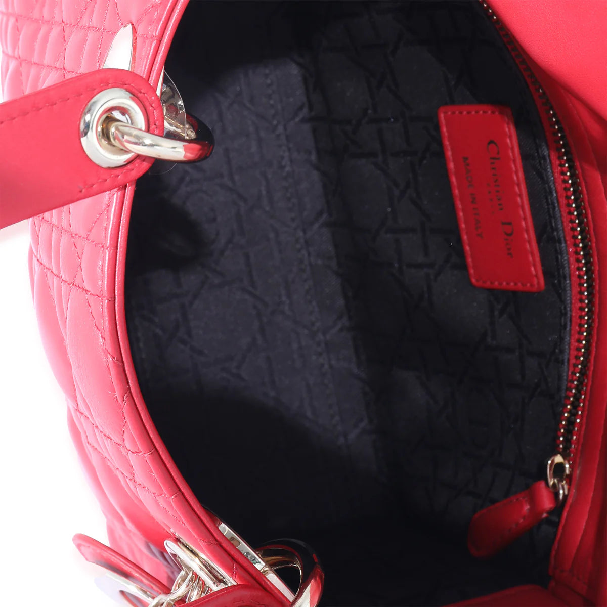 DIOR - Red Cannage Lambskin Lucky Badges Small My Lady Dior Bag