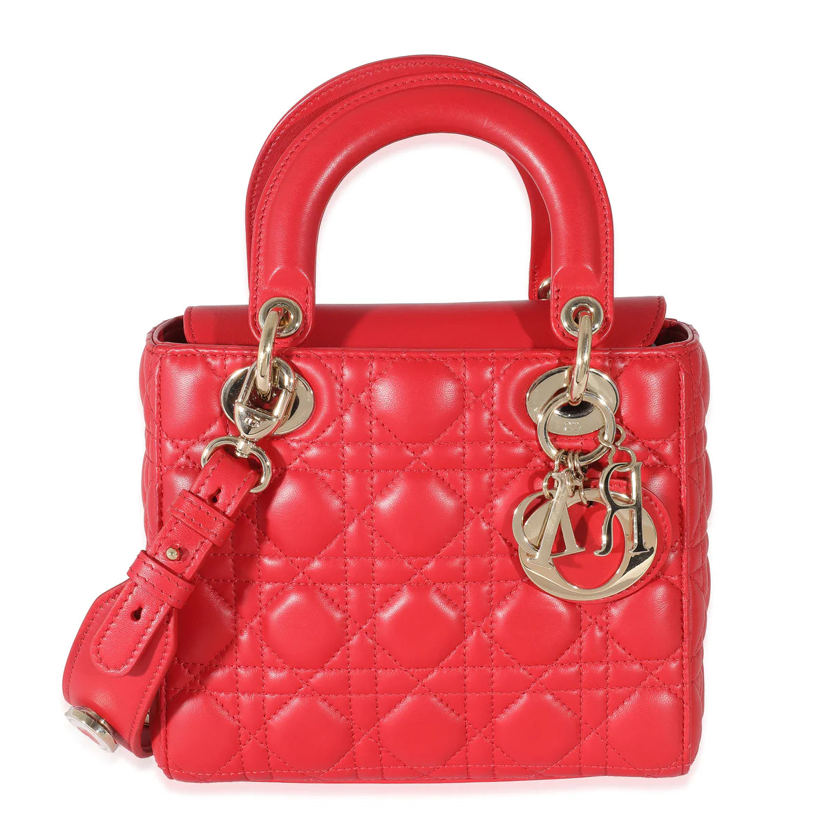DIOR - Bolso My Lady Dior pequeño con insignias de la suerte en piel de cordero cannage roja