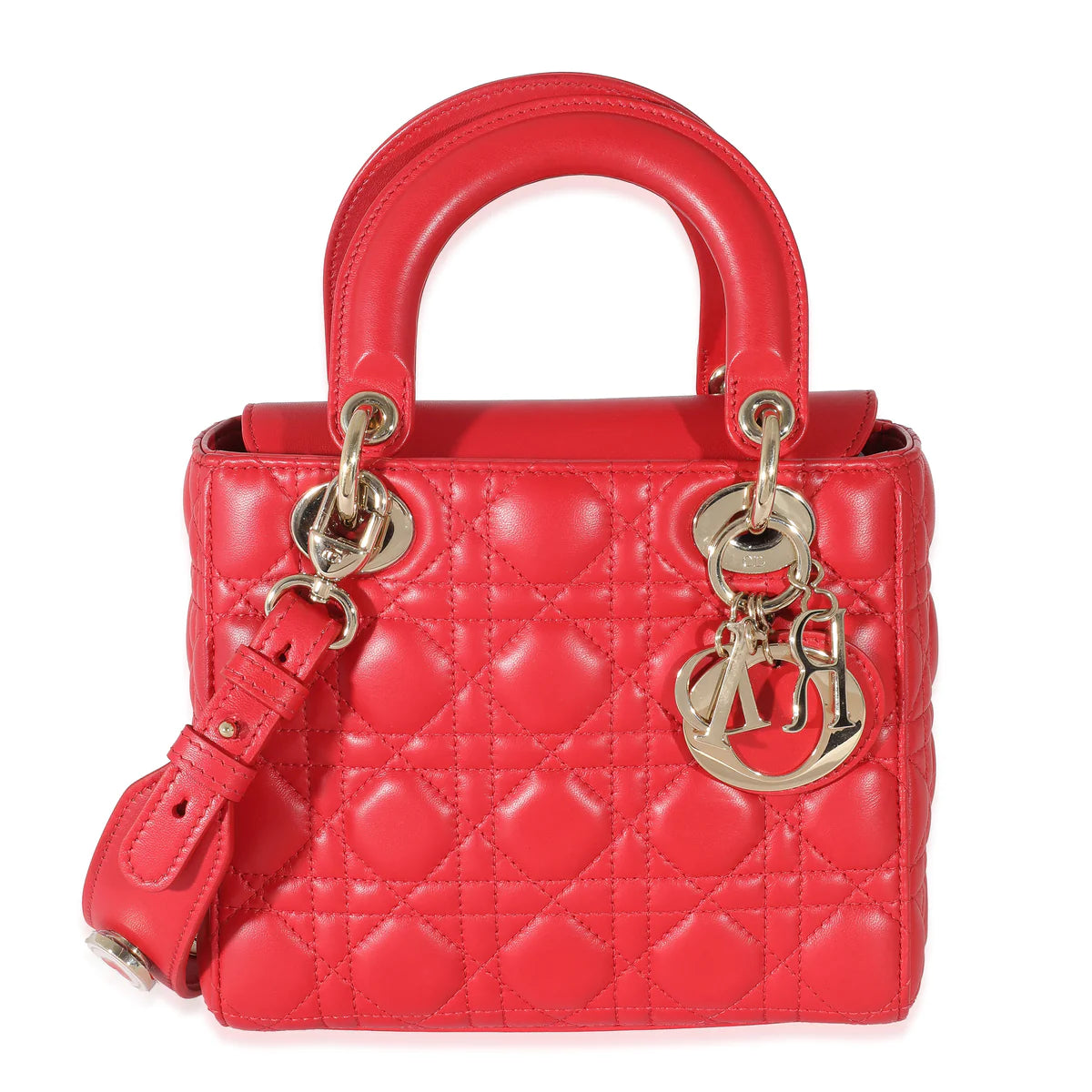 DIOR - Red Cannage Lambskin Lucky Badges Small My Lady Dior Bag