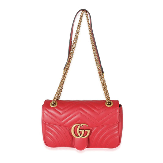 GUCCI - Red Matelasse Small Marmont Shoulder Bag