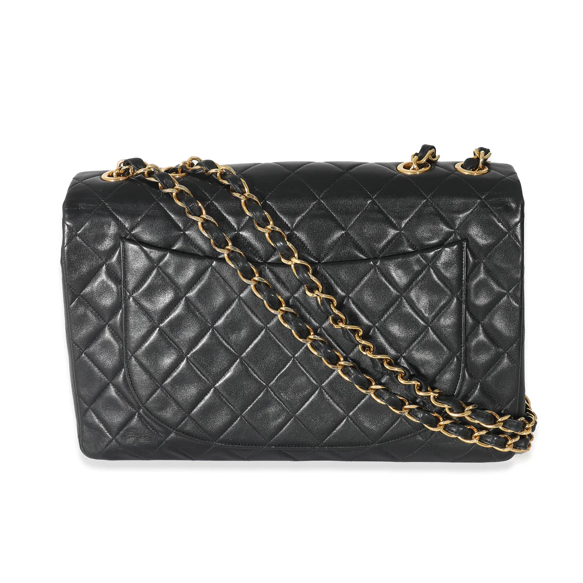 CHANEL - Bolso vintage XL con solapa simple de piel de cordero acolchada negra