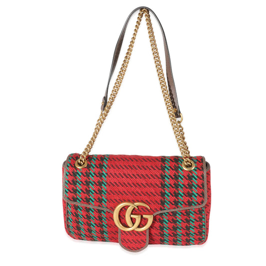 GUCCI - Multicolor Houndstooth Wool Small GG Marmont Shoulder Bag